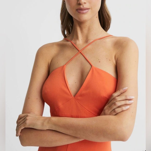 Reiss TRINA STRAPPY MINI DRESS IN ORANGE - Picture 4 of 9